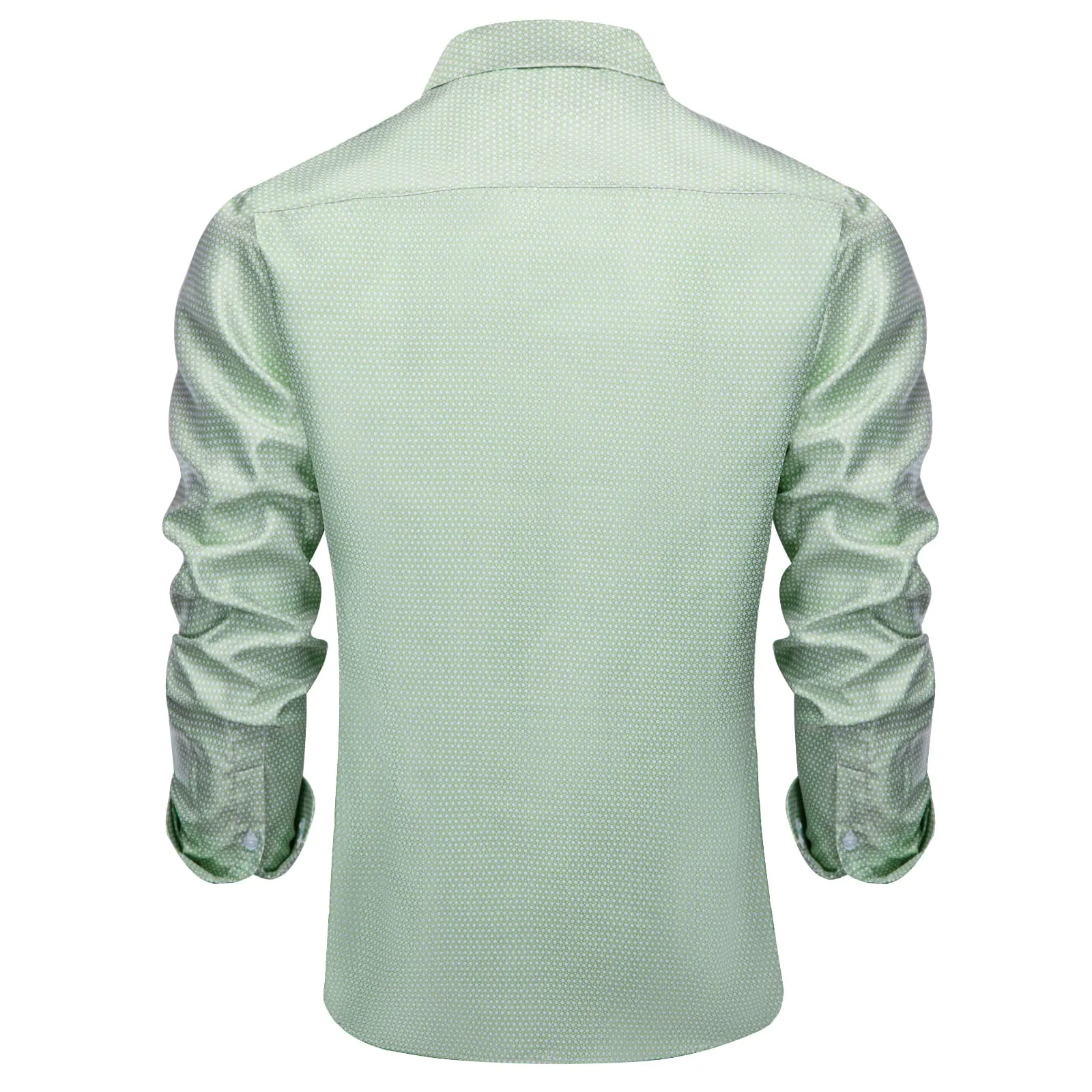 DiBanGu Collared Shirt Mint Green Polka Dot Silk Button Down Long Sleeve Shirt for Men