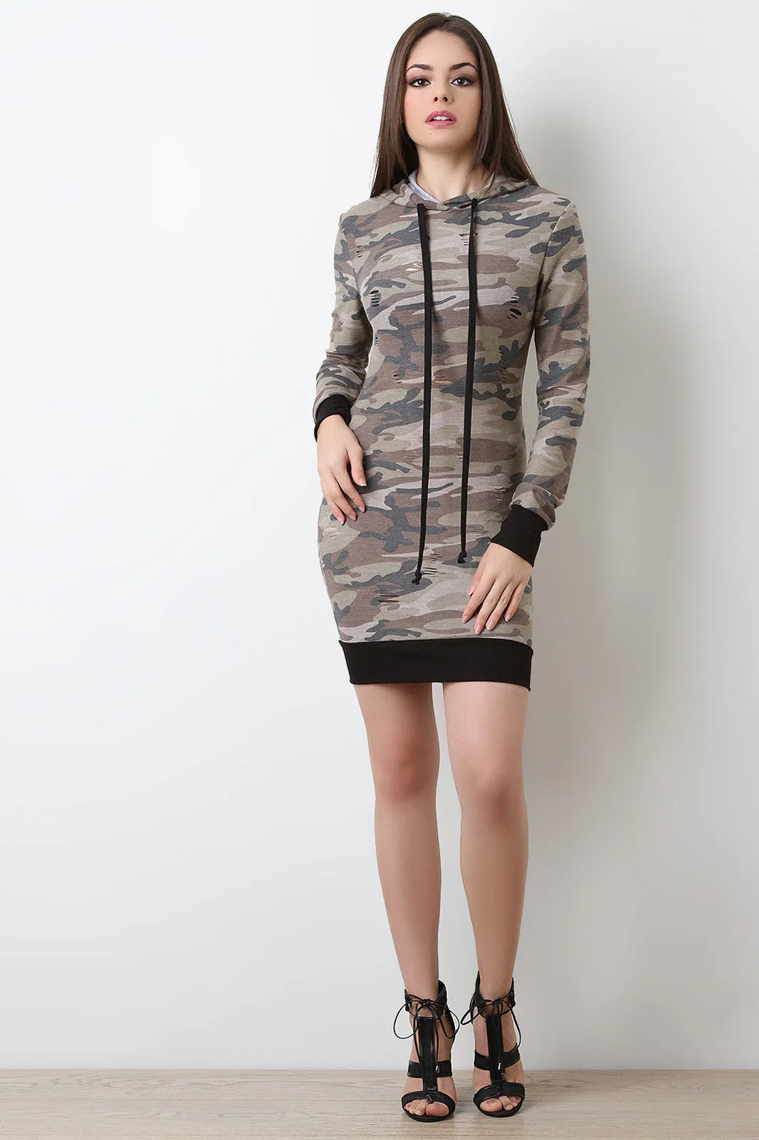 Distressed Camouflage Sweater Dress