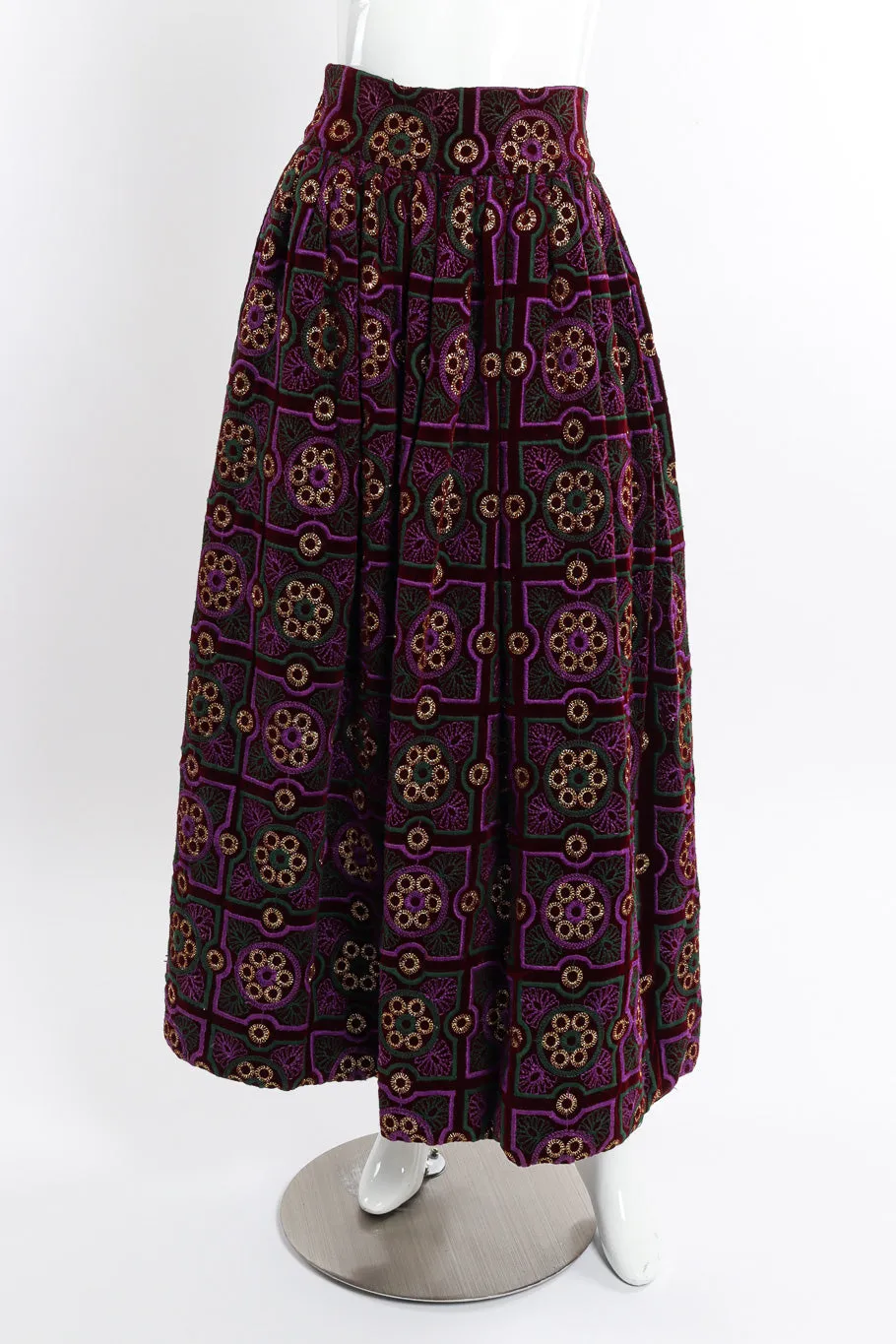 Geometric Embroidered Velvet Skirt