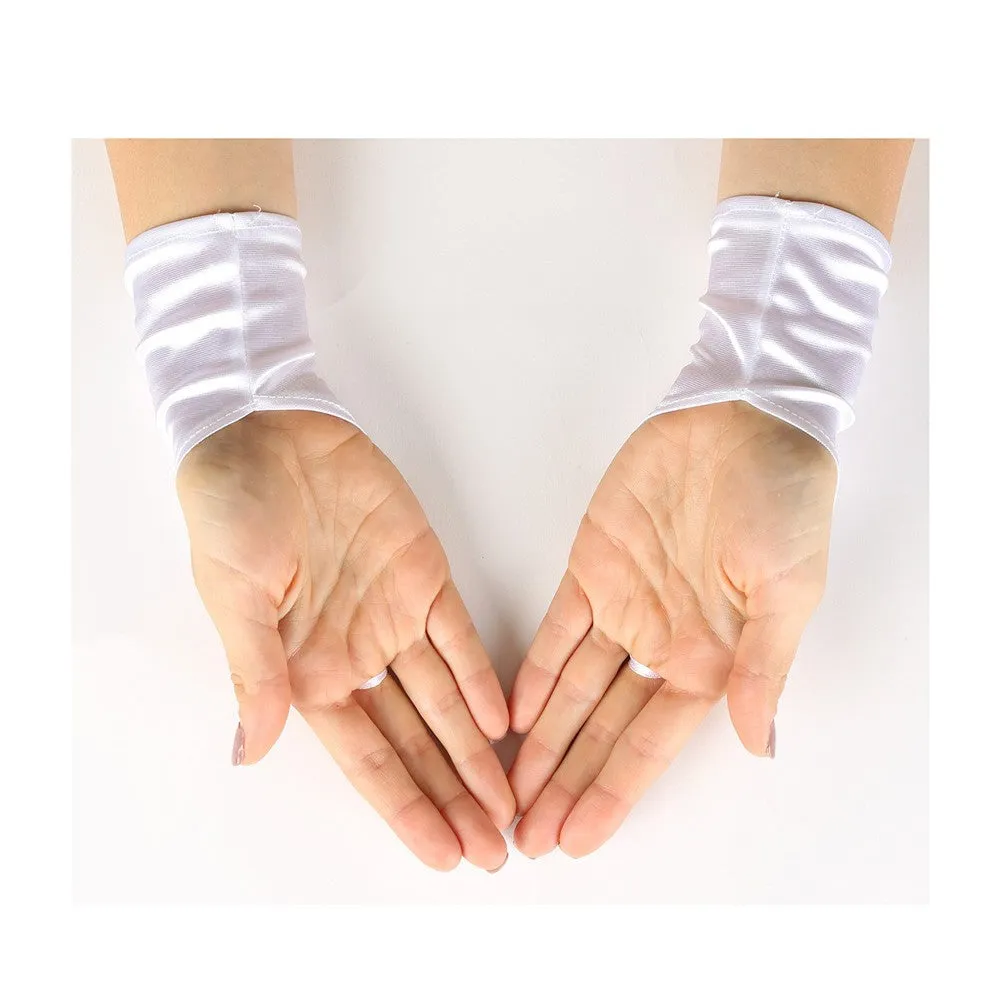 Girls White Fingerless Satin Pearl Accented Communion Flower Girl Gloves