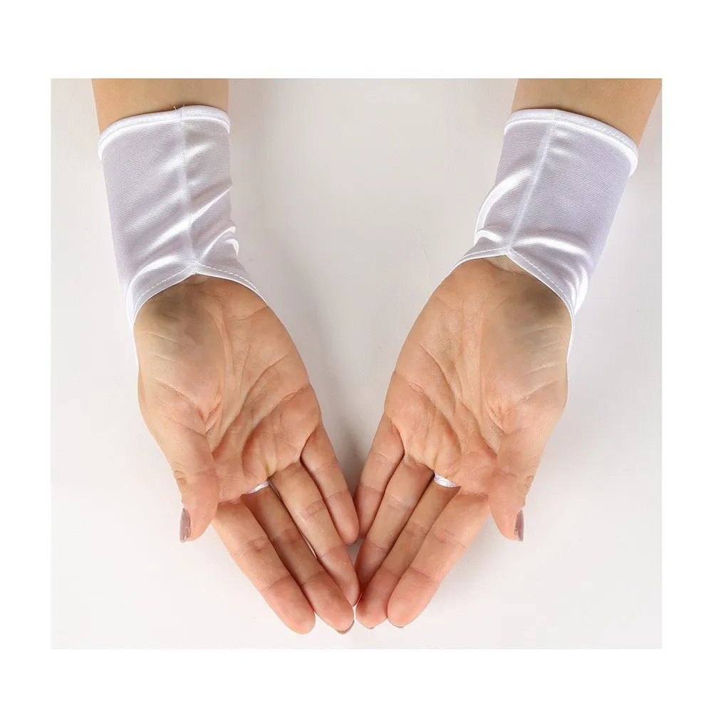 Girls White Fingerless Satin Ribbon Accented Communion Flower Girl Gloves