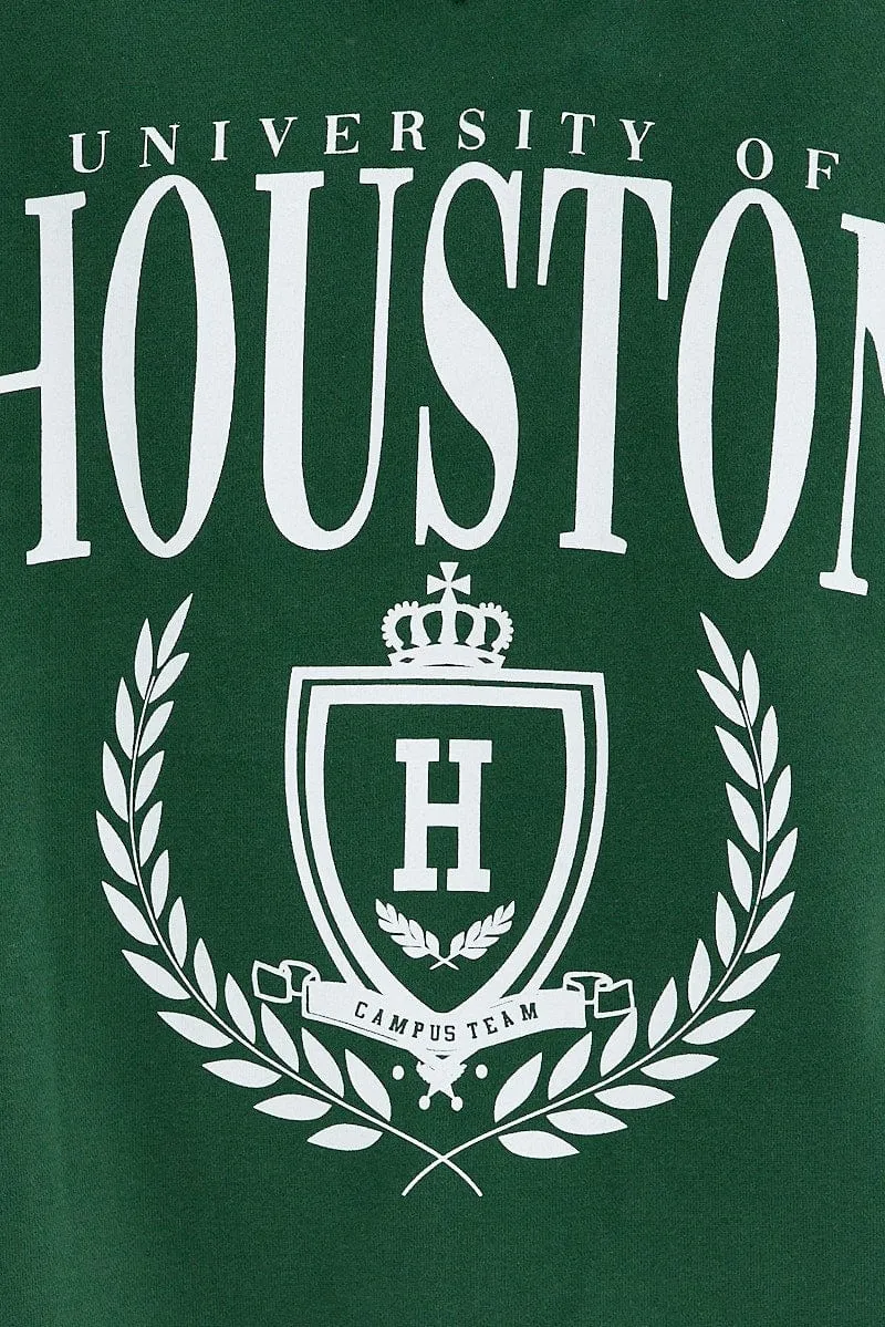 Green Print Varsity Sweater V Neck Stripe Tipping Dress