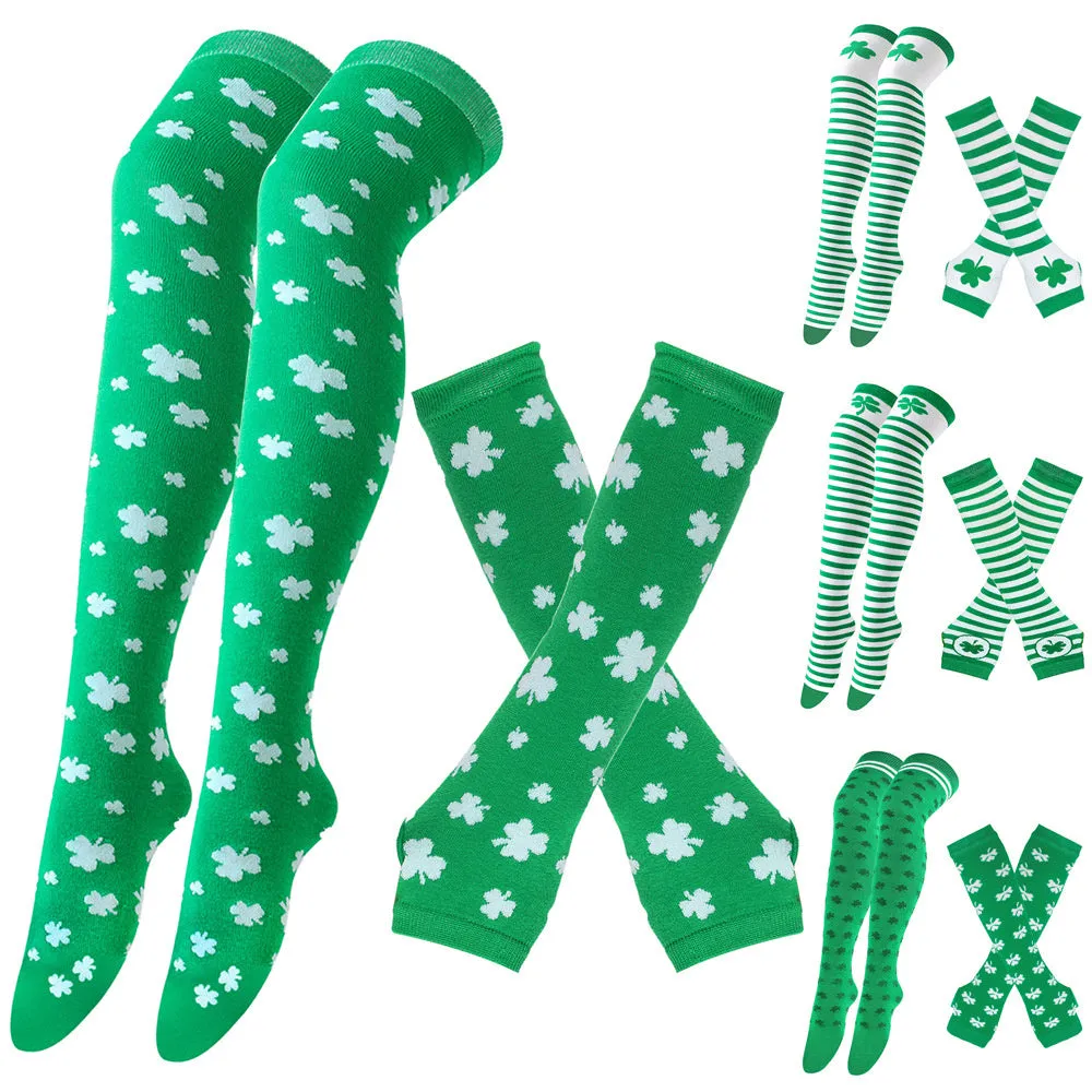 Green Shamrock Over-the-Knee Socks and Gloves Set