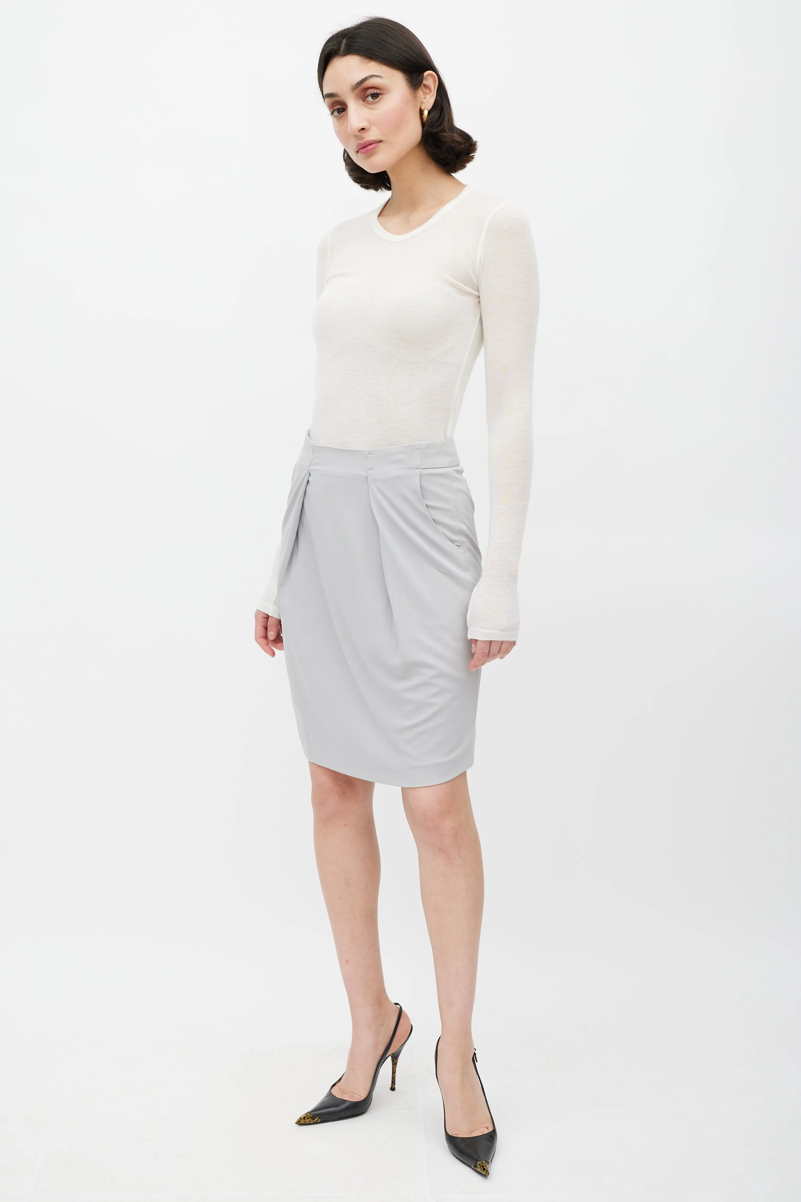 Grey Pleated Mini Skirt