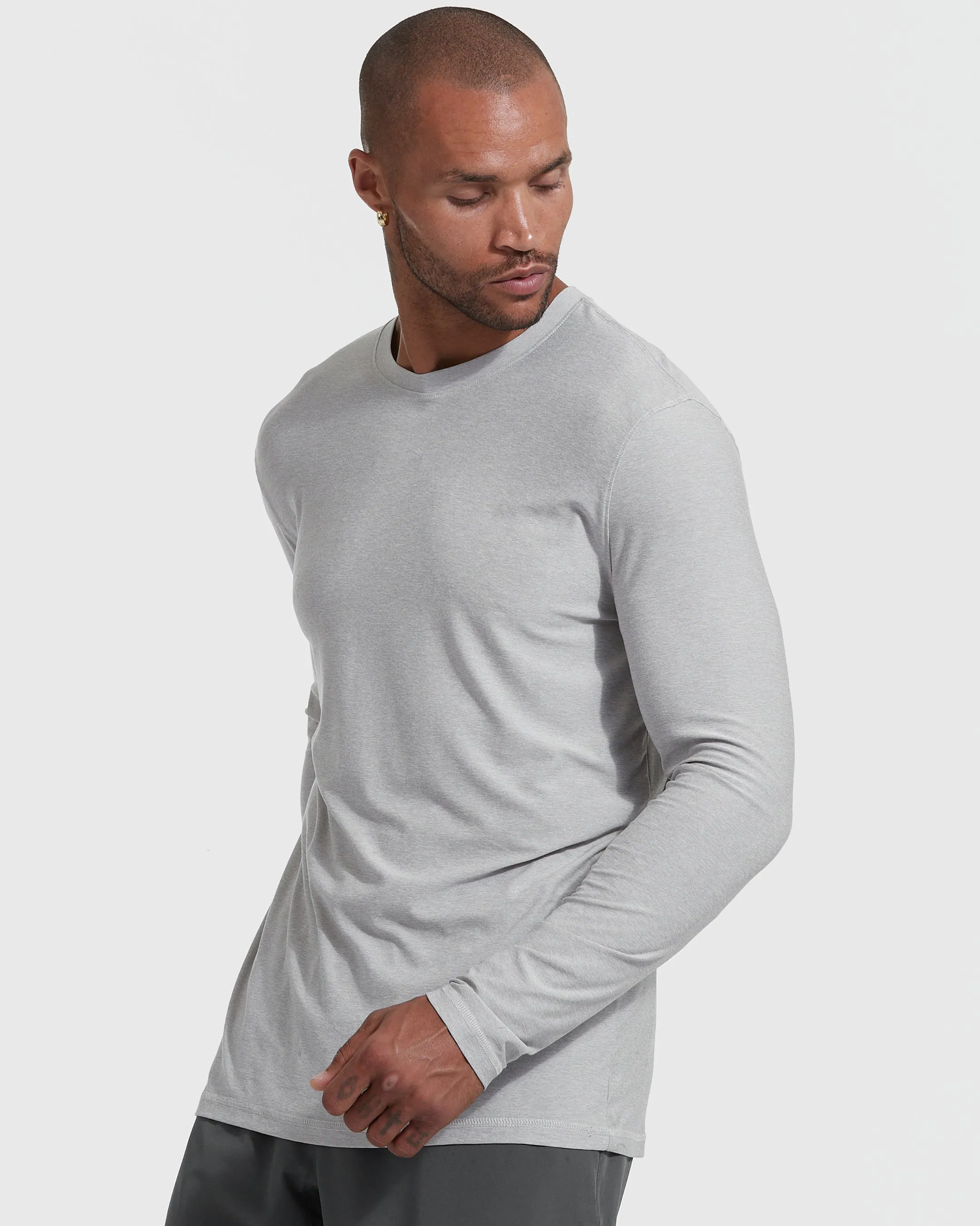 Heather Light Gray Active Long Sleeve Crew T-Shirt