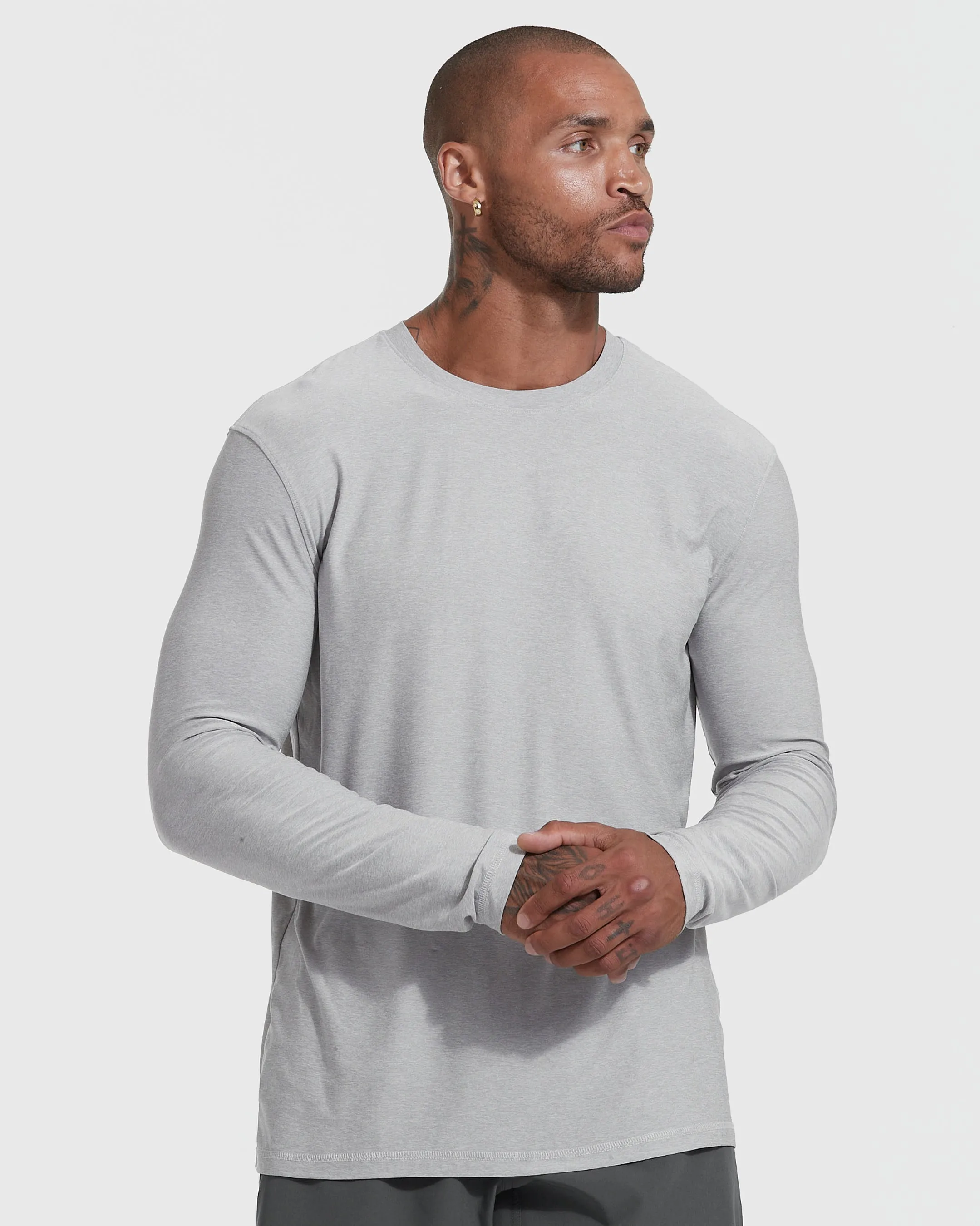 Heather Light Gray Active Long Sleeve Crew T-Shirt