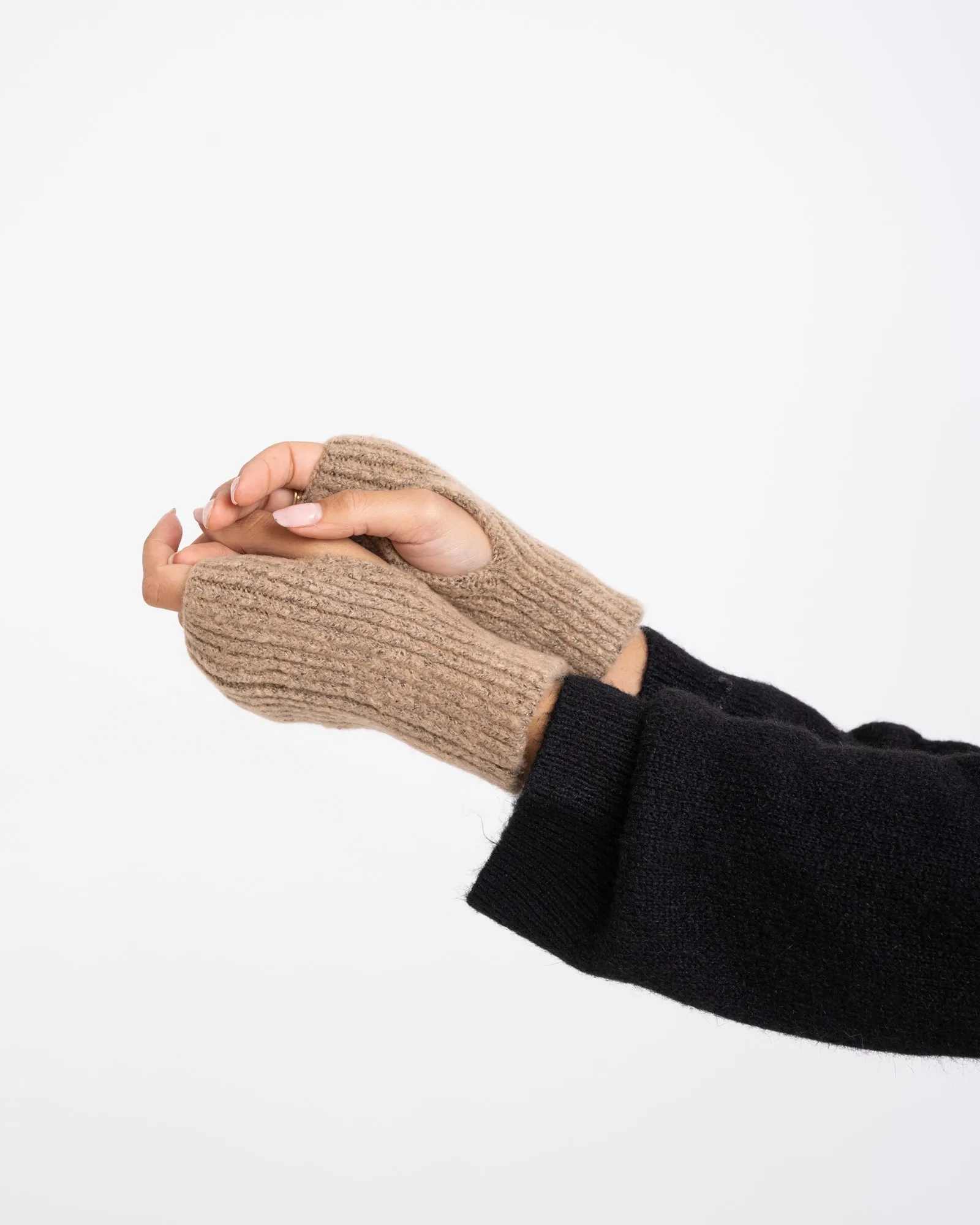 Knitted Fingerless Gloves Beige