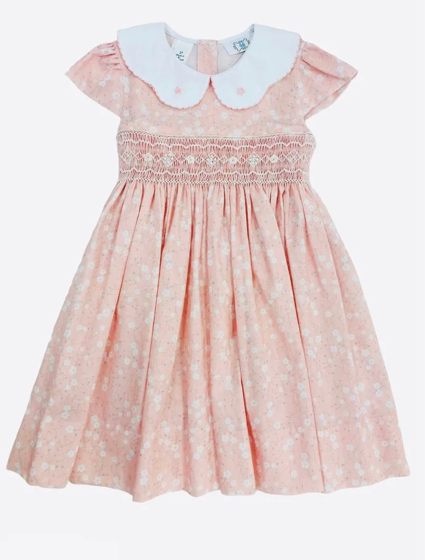 Lulu Bebe Blush Floral Smocked Bubbke