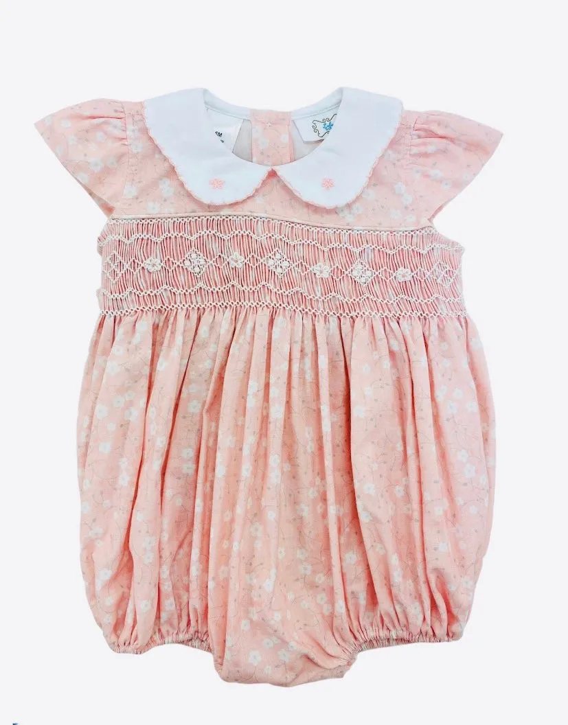 Lulu Bebe Blush Floral Smocked Bubbke
