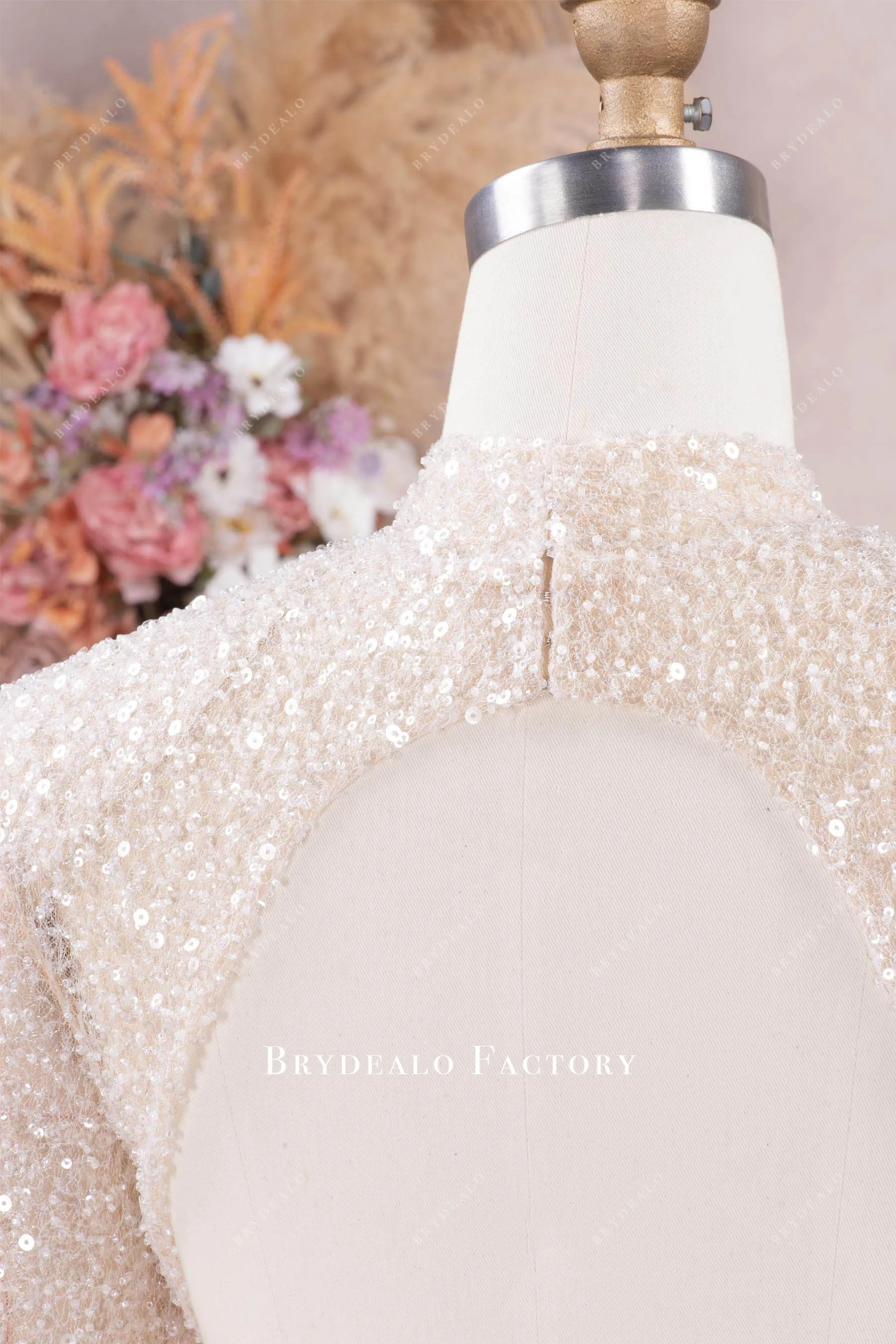 Modern White Illusion Sleeves Beading Jersey Prom Dress