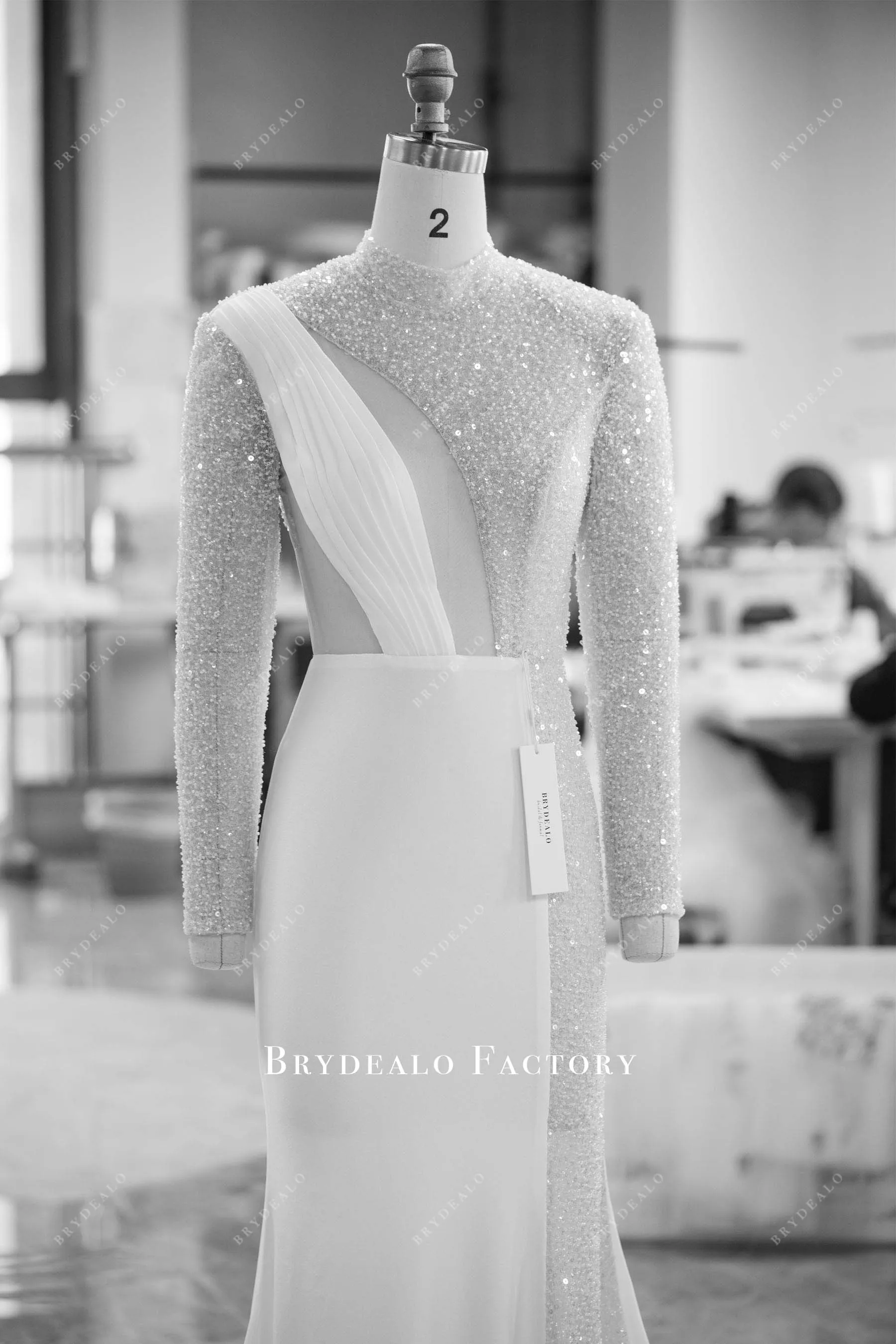 Modern White Illusion Sleeves Beading Jersey Prom Dress