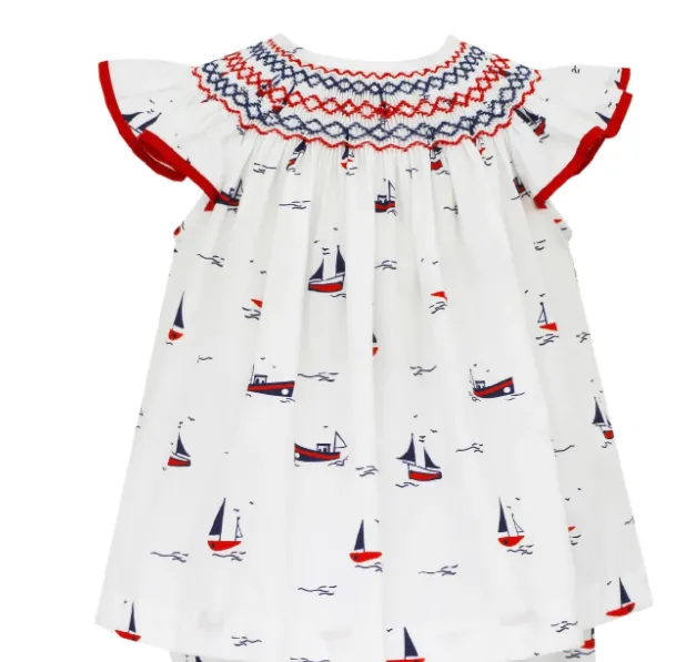 Petit Bebe Sailboats Smocked Bishop Bloomer Set