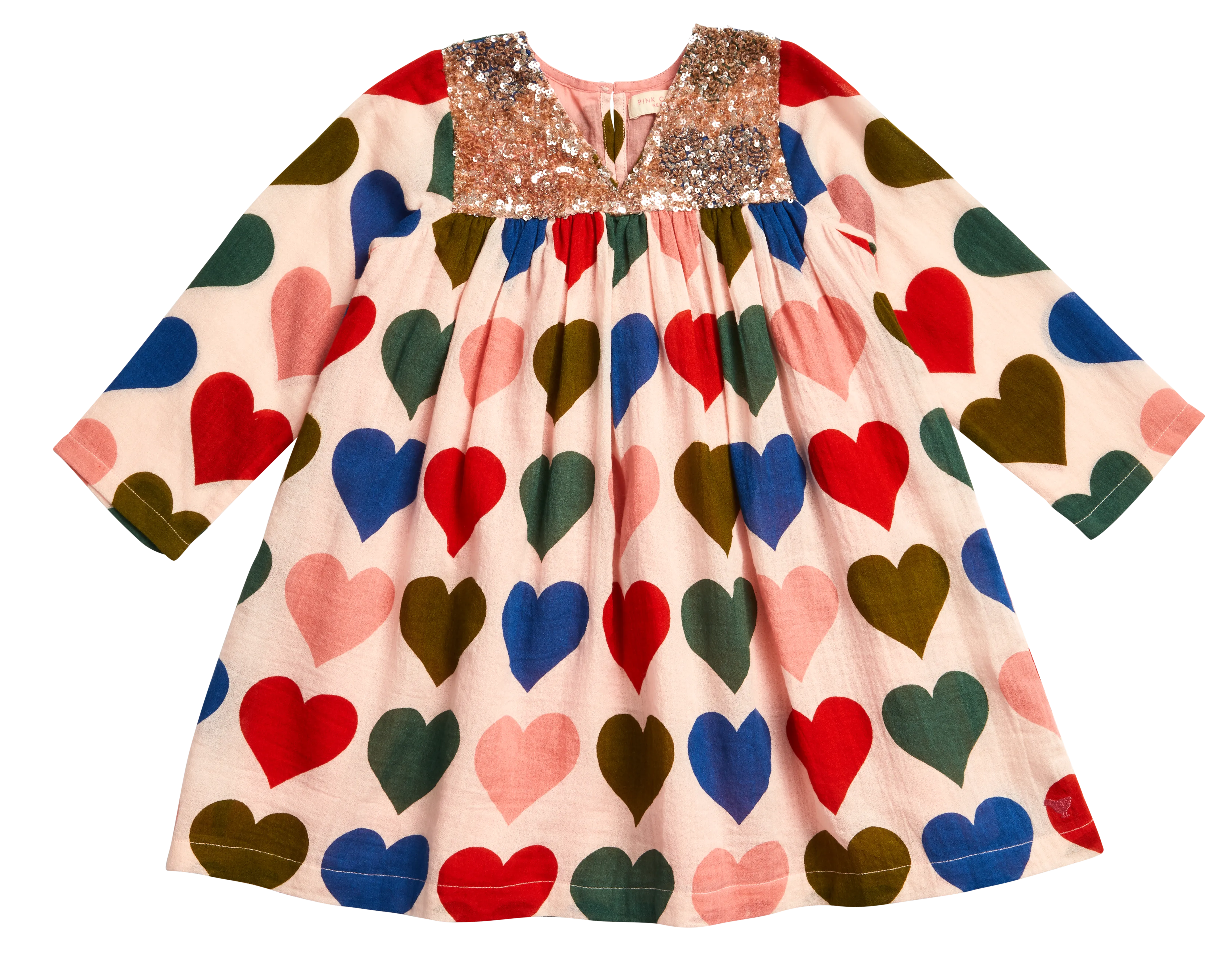 Pink Chicken Strawberry Cream Multi Hearts L/S Courtney Dress