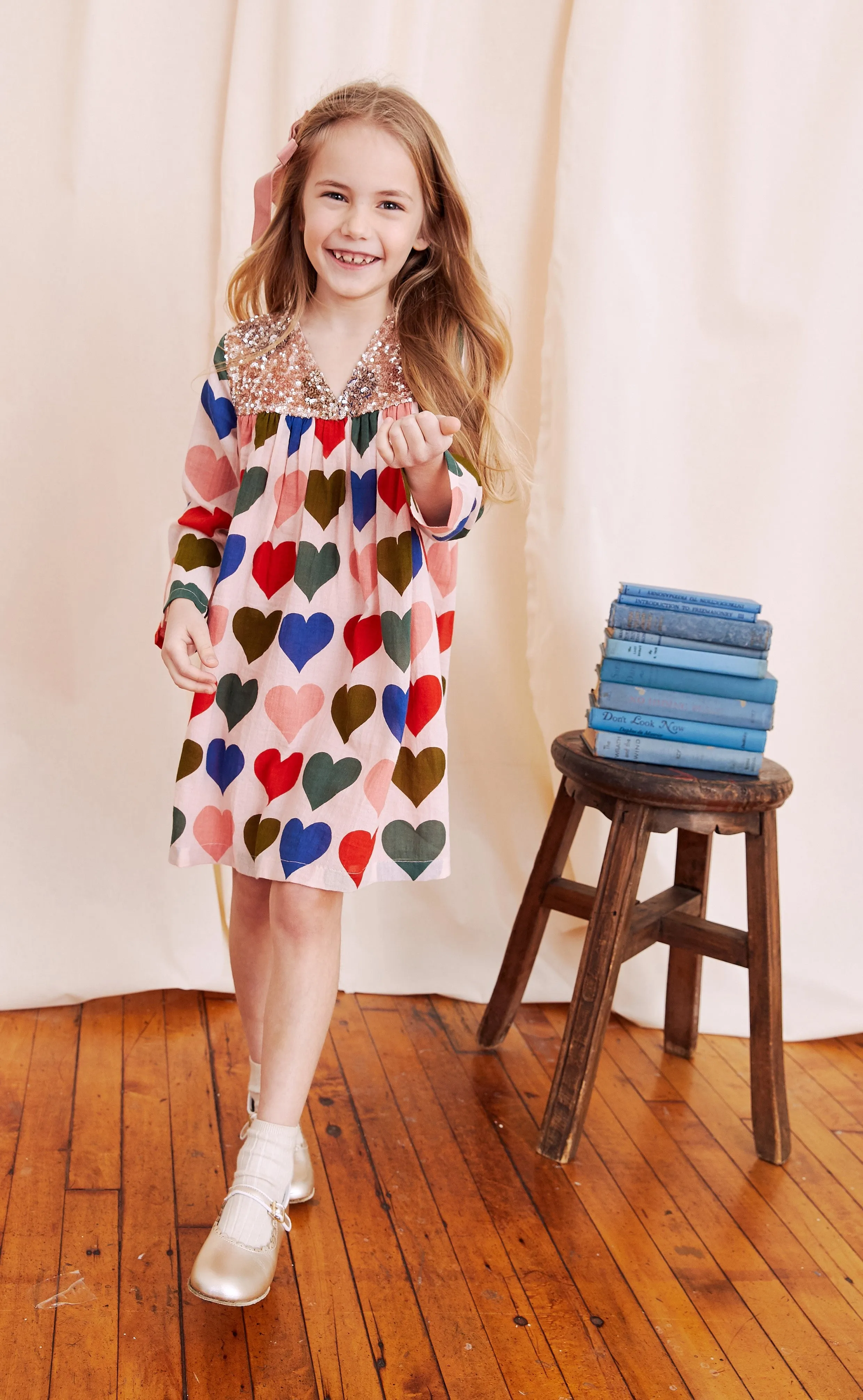 Pink Chicken Strawberry Cream Multi Hearts L/S Courtney Dress