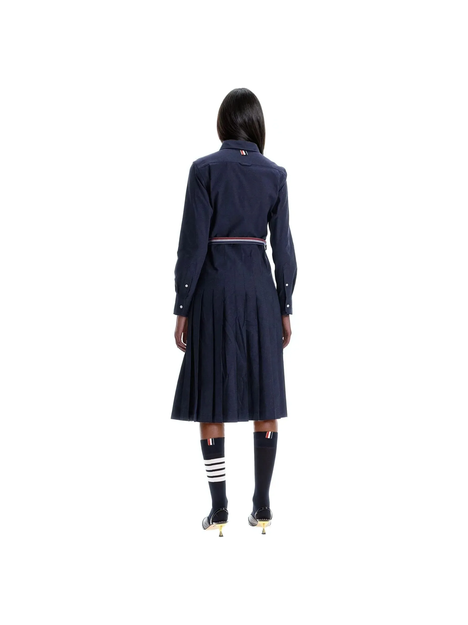 Pleated Long Sleeve Shirtdress