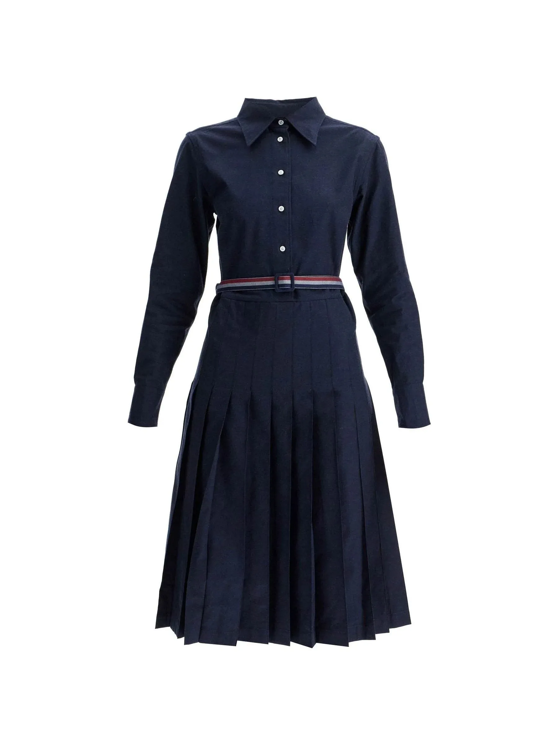 Pleated Long Sleeve Shirtdress