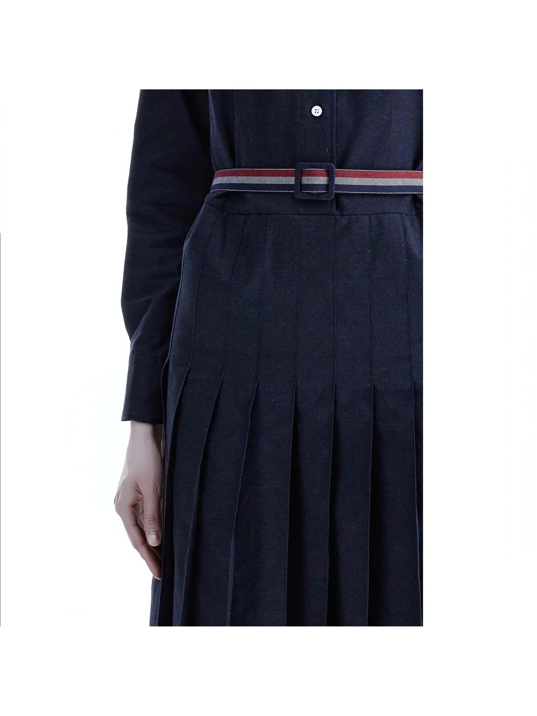 Pleated Long Sleeve Shirtdress