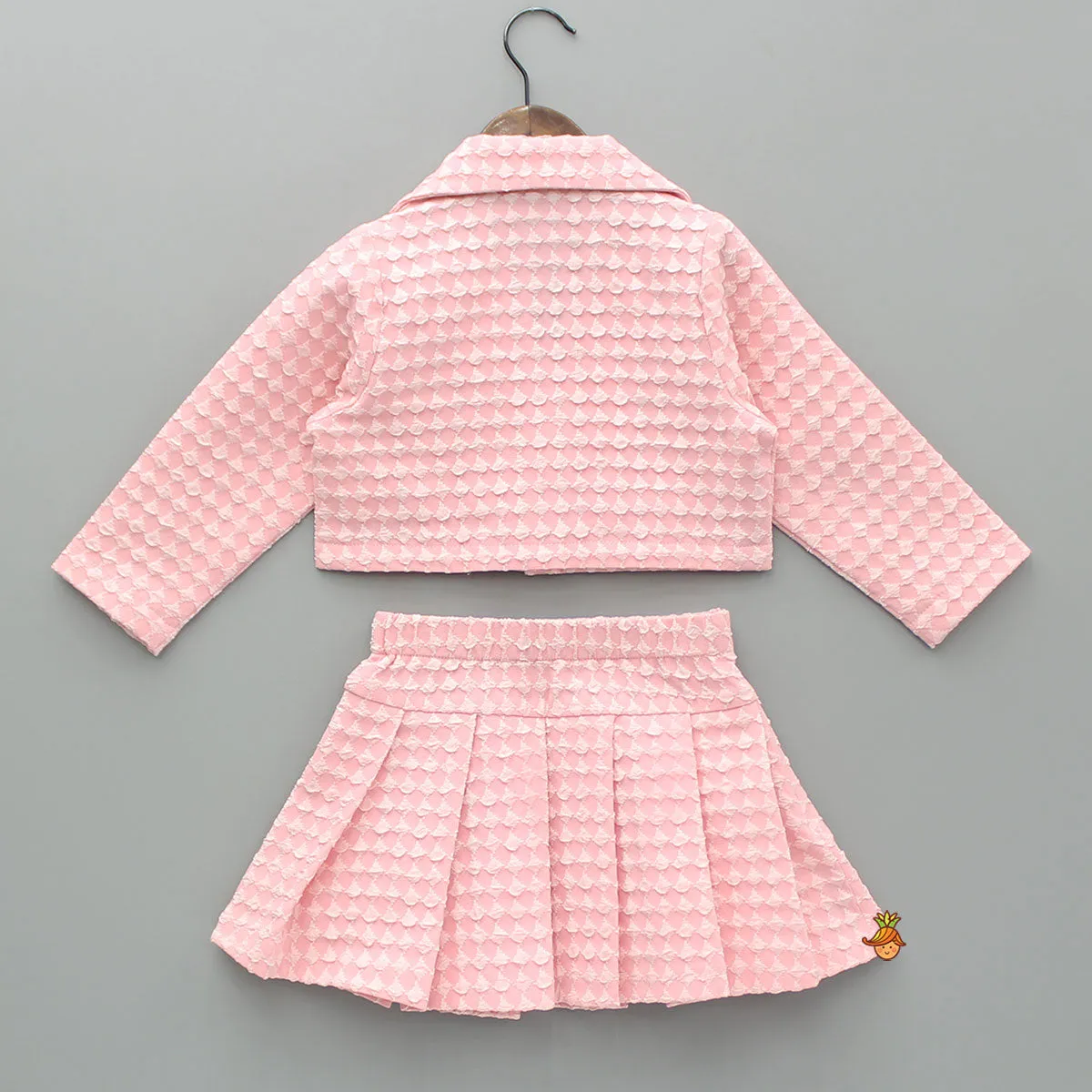 Pre Order: Pretty Pink Shirt Style Top With Pleated Skirt