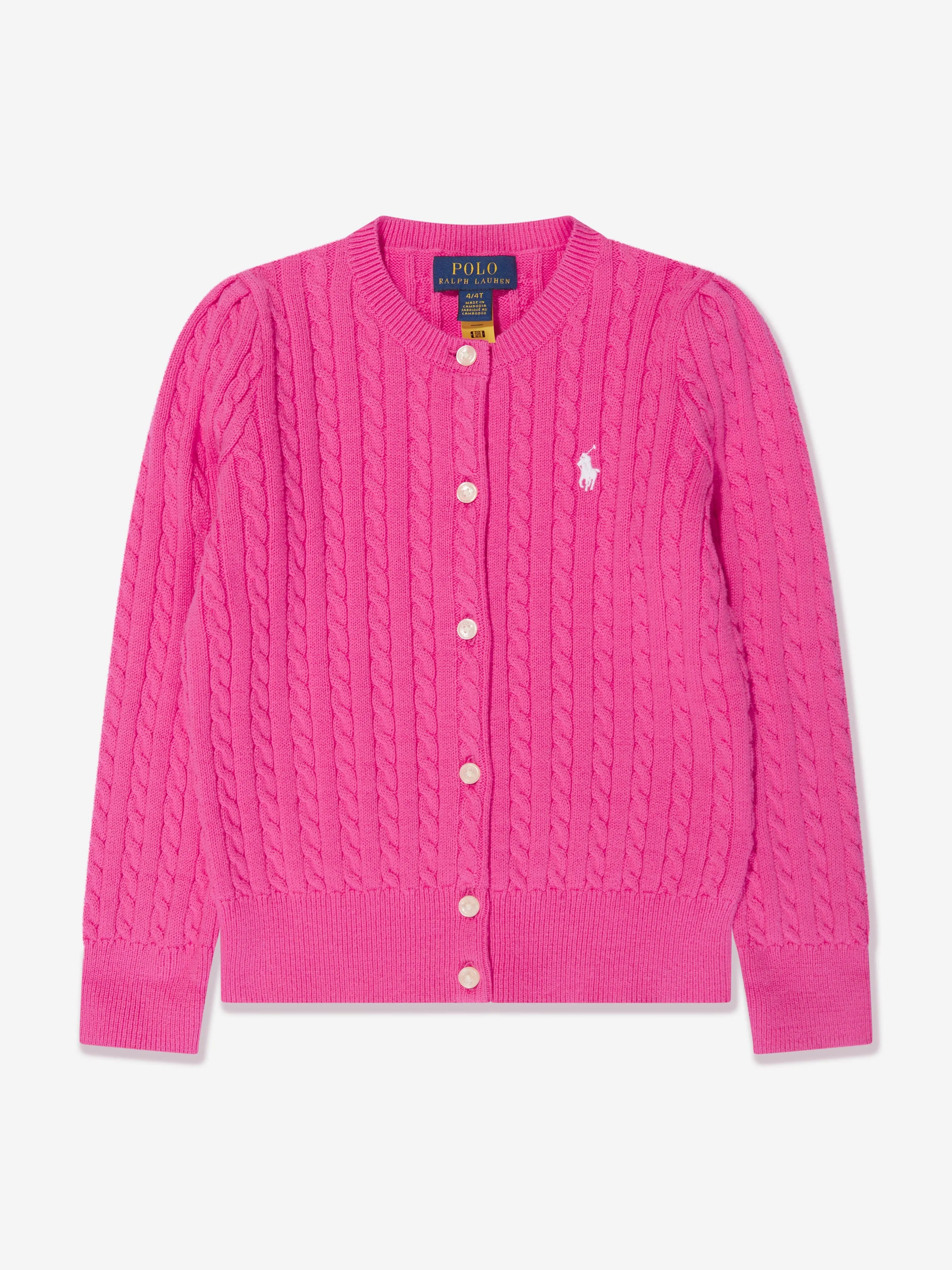 Ralph Lauren Girls Mini Cable Knit Cardigan in Pink