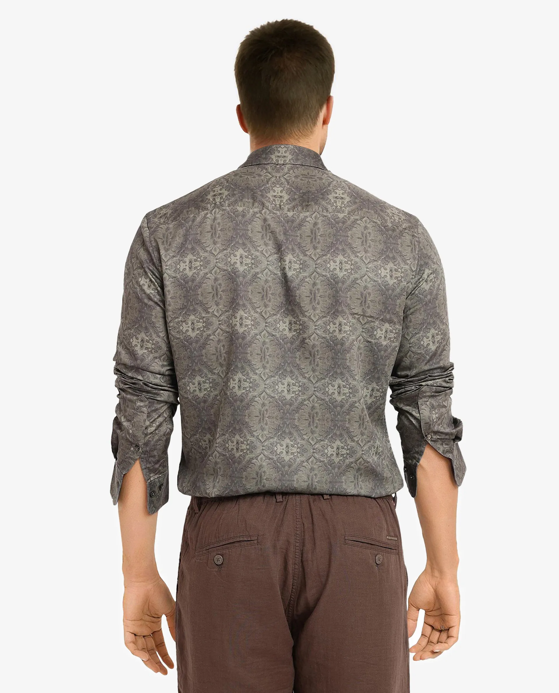 Rare Rabbit Men Steno Dark Olive Full Sleeve Regular Fit Shirt