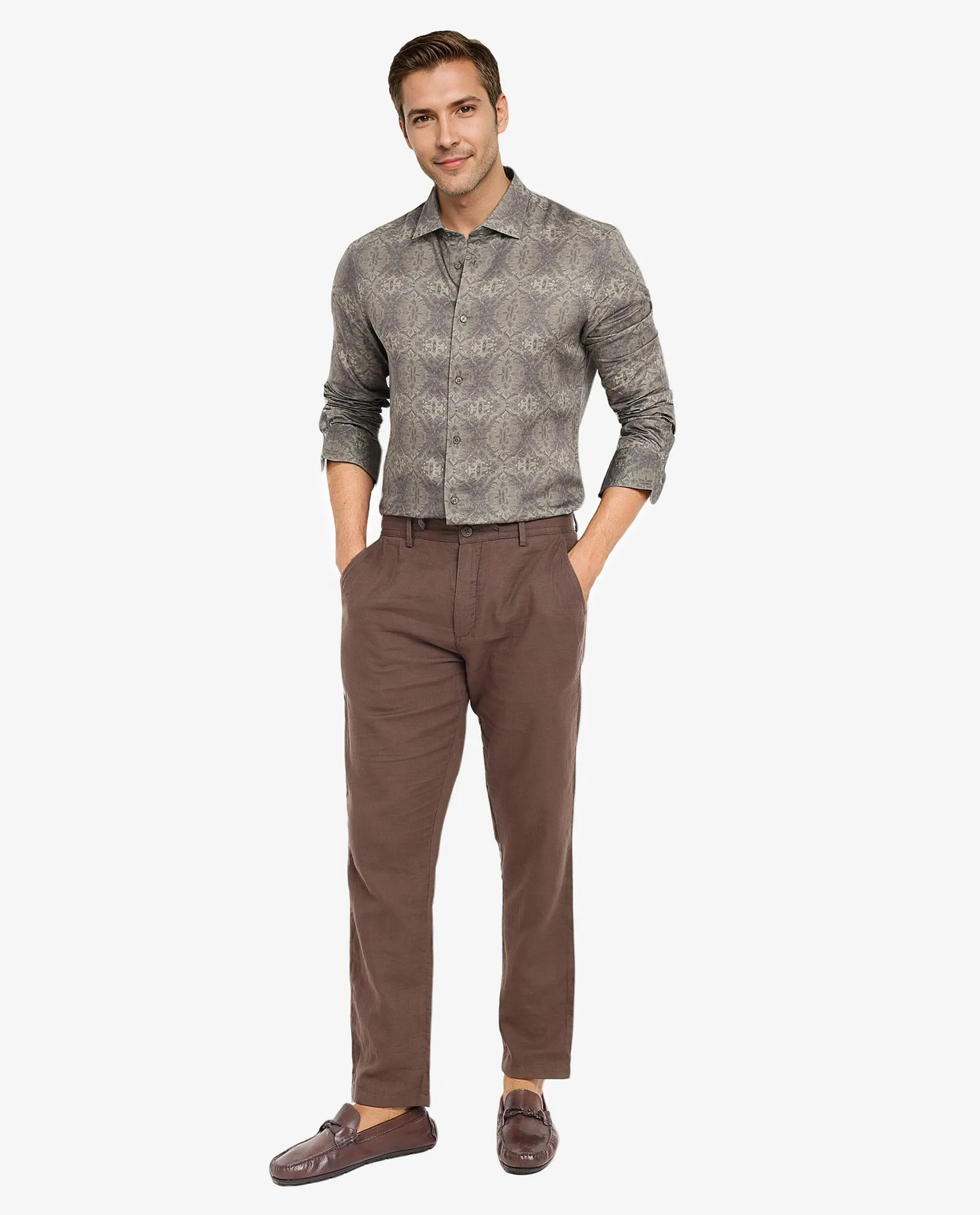 Rare Rabbit Men Steno Dark Olive Full Sleeve Regular Fit Shirt
