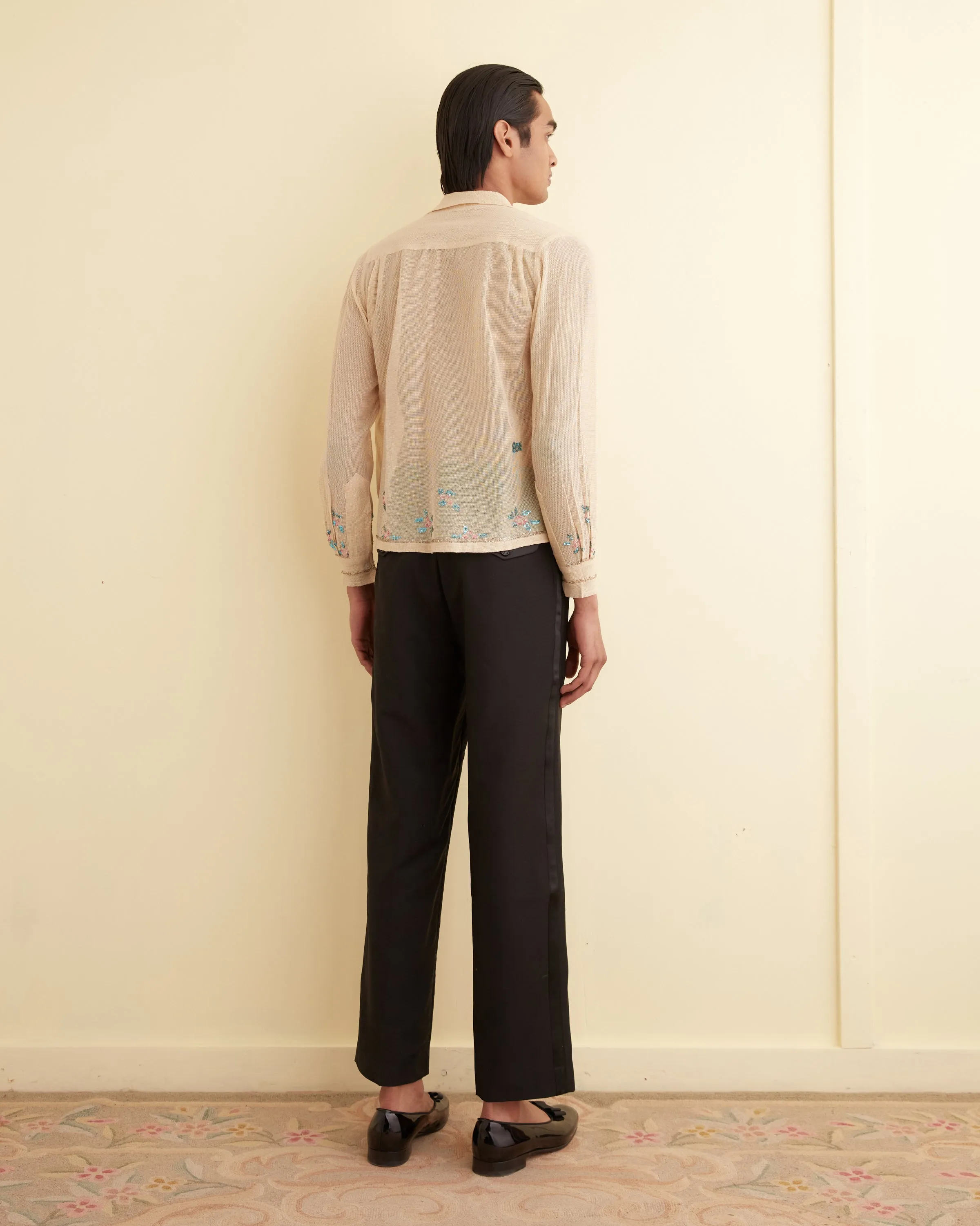 Sequined Floral Net Long Sleeve Shirt