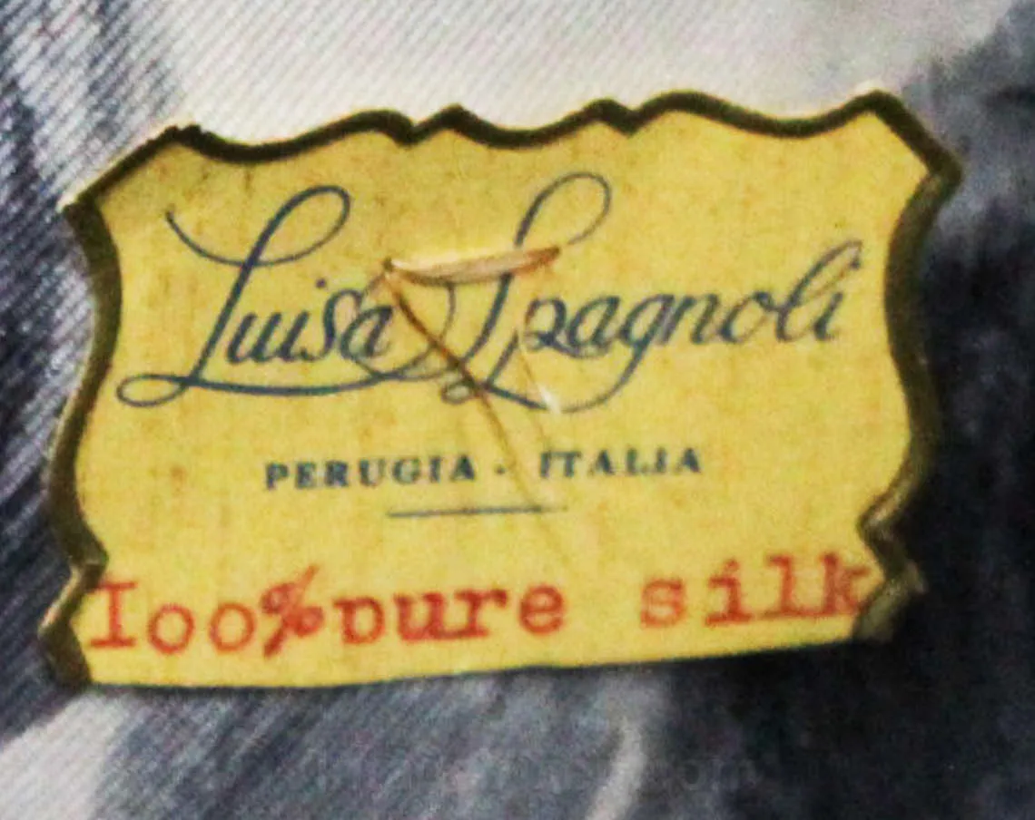 Size 12 Italian Silk 1950s Dress - Black Gray & White Floral Silk by Luisa Spagnoli - Painted Style Flowers - Swag Drape Wrap Bodice - NOS