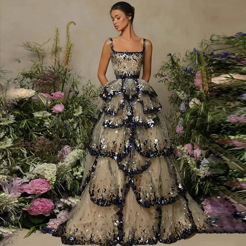 Uniwim Luxury Dubai Evening Dresses 2024 Sparkly Sequin Tiered Ruffles Elegant Women Wedding Party Formal Gowns SS243