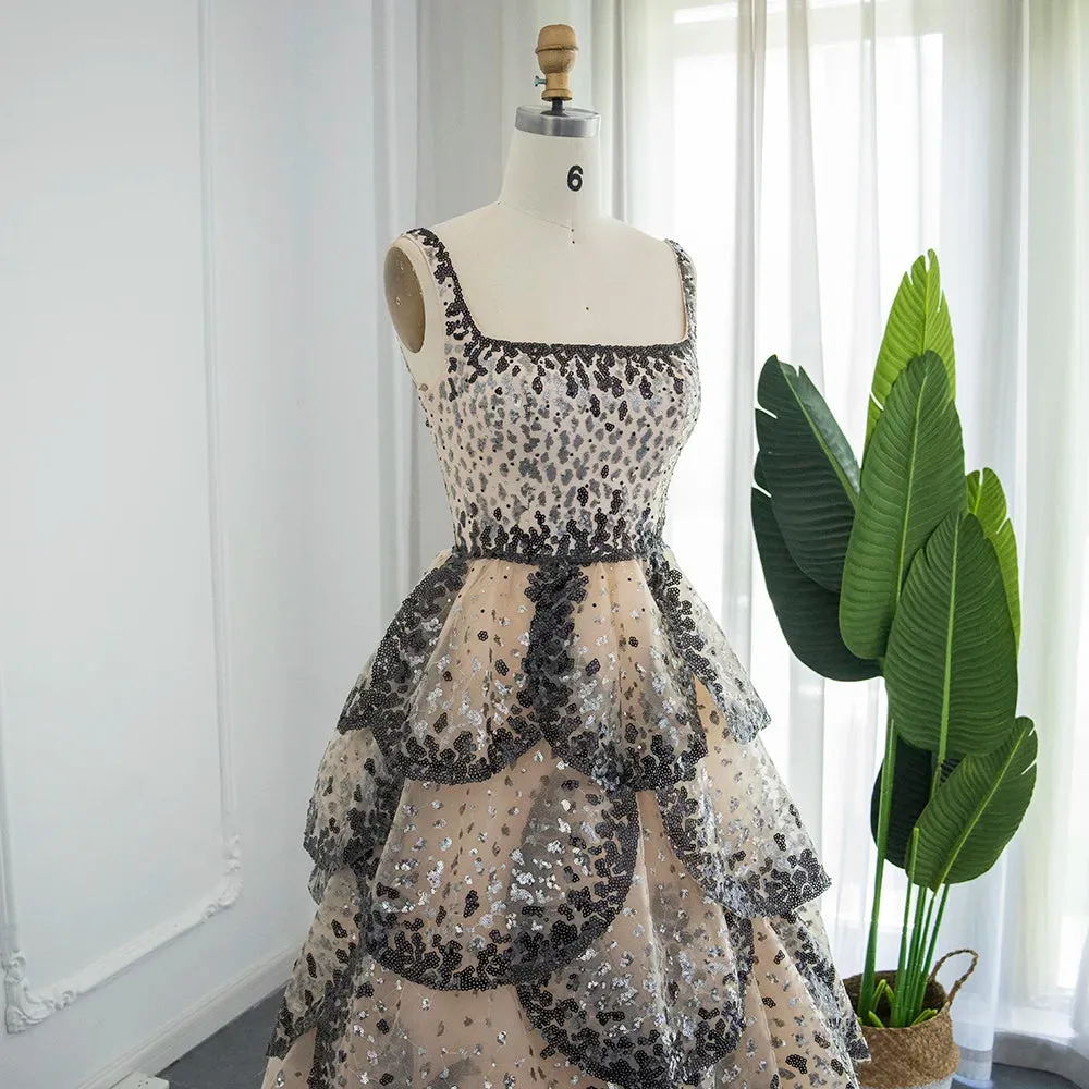Uniwim Luxury Dubai Evening Dresses 2024 Sparkly Sequin Tiered Ruffles Elegant Women Wedding Party Formal Gowns SS243