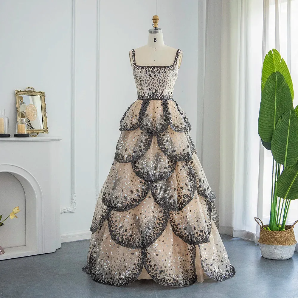 Uniwim Luxury Dubai Evening Dresses 2024 Sparkly Sequin Tiered Ruffles Elegant Women Wedding Party Formal Gowns SS243