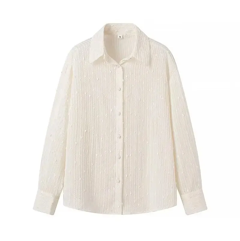 Uniwim Plus Size Women Clothing Shirt In Spring And Autumn Long-Sleeved White Chiffon Shirt With Sequined Lapels Slus Size Fashion Tops