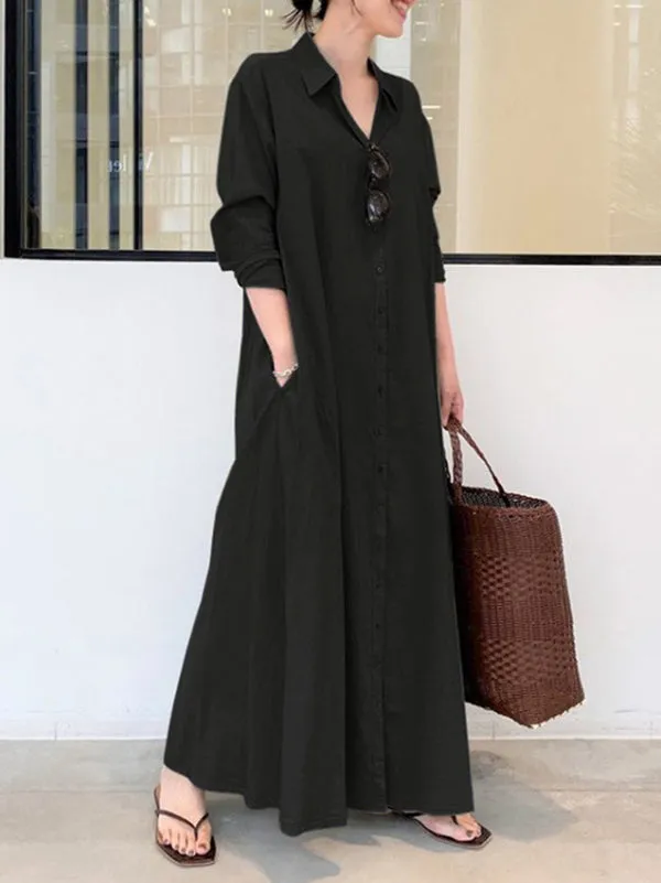 Wenkouban-Black Friday Christmas Thanksgiving Original Solid Color Lapel Shirt Dress