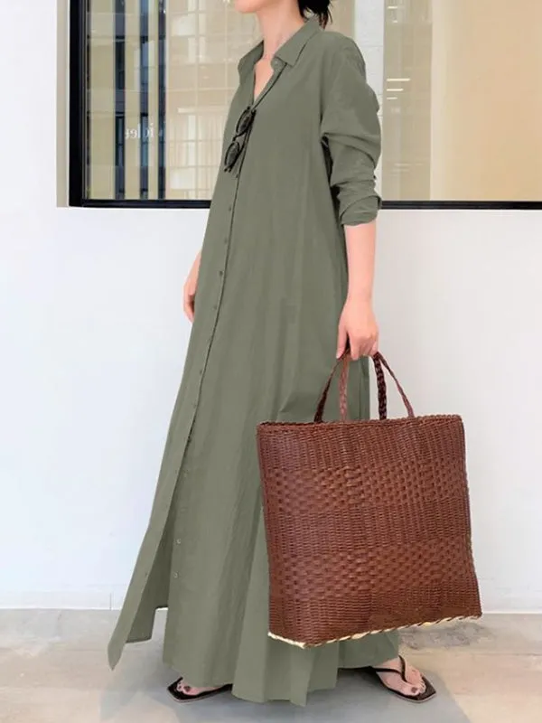 Wenkouban-Black Friday Christmas Thanksgiving Original Solid Color Lapel Shirt Dress