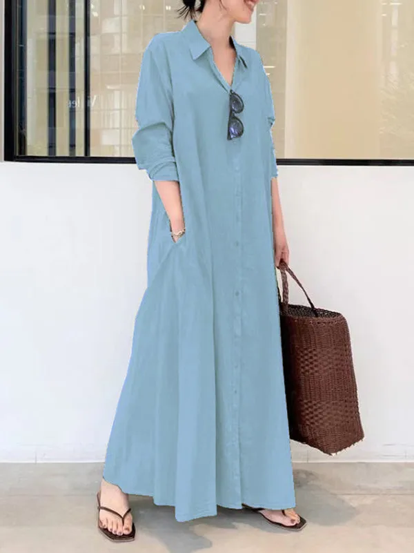 Wenkouban-Black Friday Christmas Thanksgiving Original Solid Color Lapel Shirt Dress