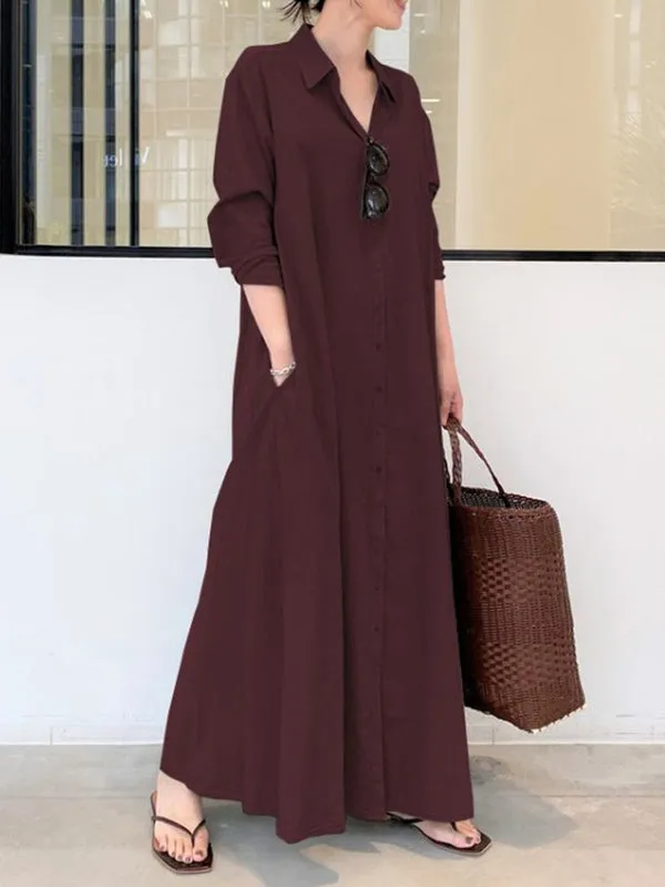 Wenkouban-Black Friday Christmas Thanksgiving Original Solid Color Lapel Shirt Dress