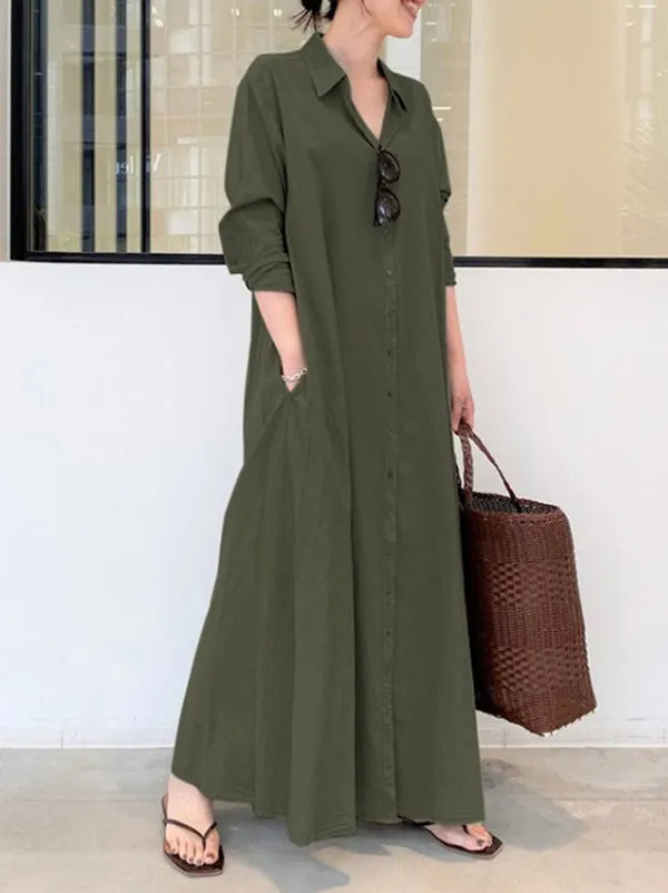 Wenkouban-Black Friday Christmas Thanksgiving Original Solid Color Lapel Shirt Dress