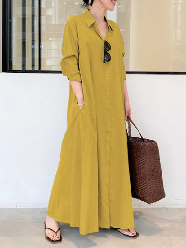 Wenkouban-Black Friday Christmas Thanksgiving Original Solid Color Lapel Shirt Dress