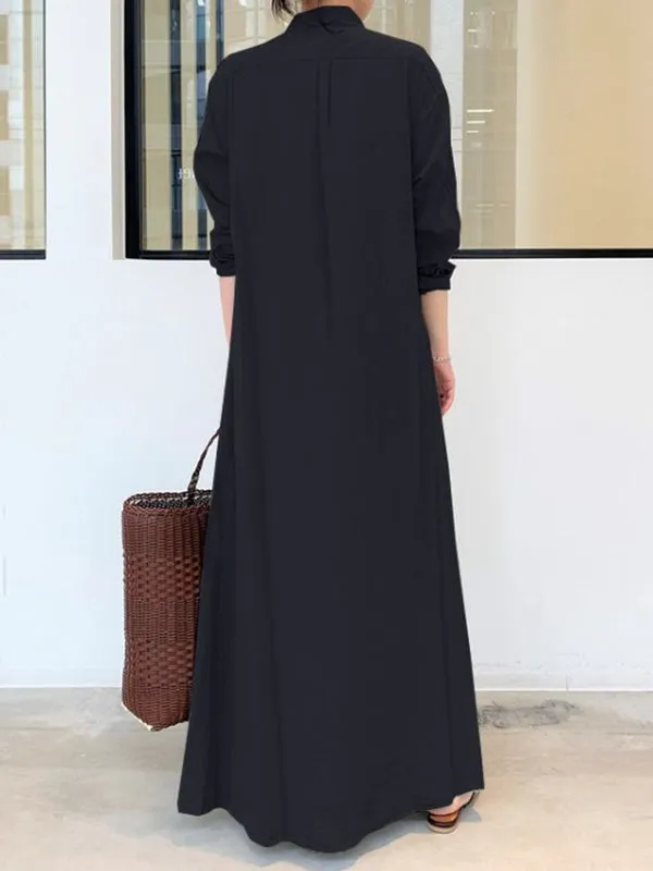 Wenkouban-Black Friday Christmas Thanksgiving Original Solid Color Lapel Shirt Dress