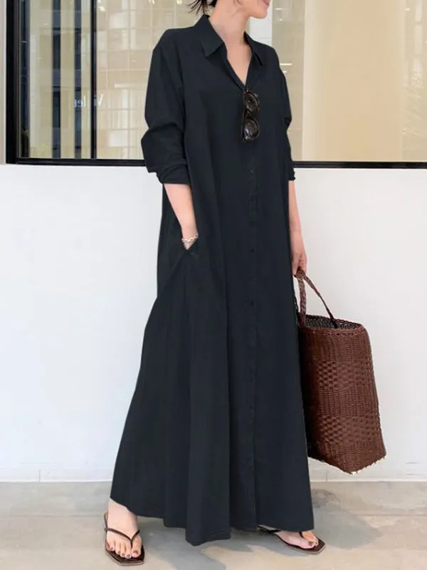 Wenkouban-Black Friday Christmas Thanksgiving Original Solid Color Lapel Shirt Dress