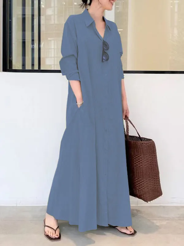 Wenkouban-Black Friday Christmas Thanksgiving Original Solid Color Lapel Shirt Dress