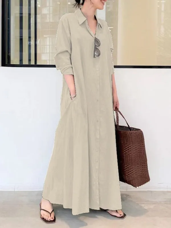 Wenkouban-Black Friday Christmas Thanksgiving Original Solid Color Lapel Shirt Dress