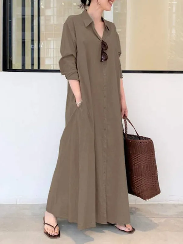 Wenkouban-Black Friday Christmas Thanksgiving Original Solid Color Lapel Shirt Dress